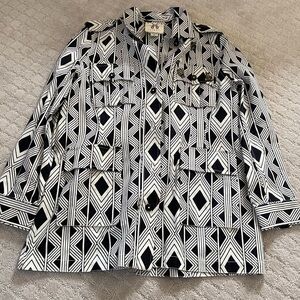 FIGUE Black/White Geometric Front Pocket With Beaded Bee Shirt/Light Jacket, XL